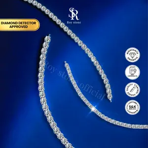 Roystone_Moissanite Gelang Wanita Original Sertifikat GRA Silver925 Lapis Emas18K_Tennis Bracelet 4,9 - 16,5CT