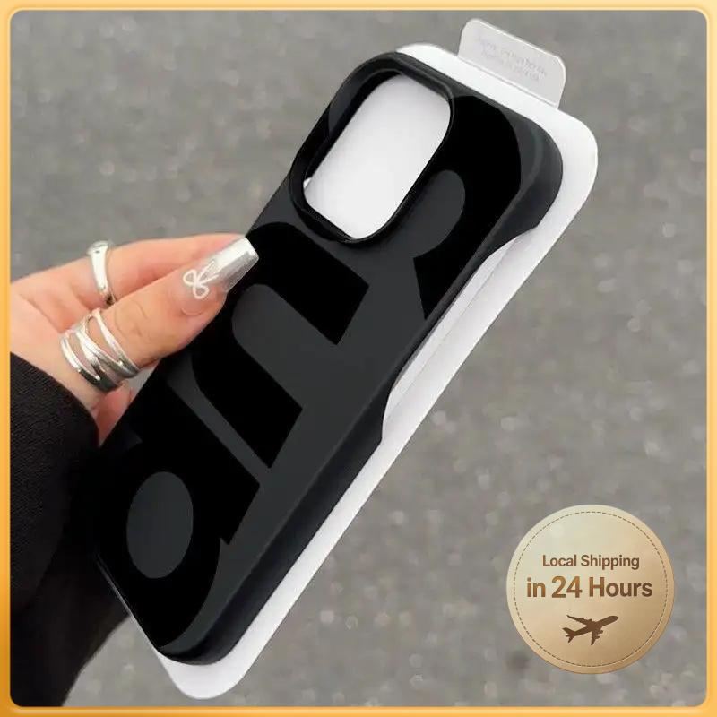 Phone case, fashion brand, hip-hop style, with letter labels, compatible with iPhone 16, 15, 14, 13, 12, 11, Promax, 14, 15, 16 plus, soft case, half pack, suitable for 11, 12, 13, 14, 15, 16 Pro, protective case.