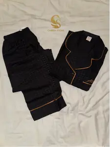 Chessy Store Baju Tidur Wanita Pria Piyama Snow Silk Premium Adem Hitam Motif