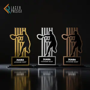 Piala Trophy Olahraga Akrilik Custom Siluet Premium dan Eksklusif - Gold Silver Bronze - Badminton Futsal Basket Padel Tennis (Bisa Satuan/Set)