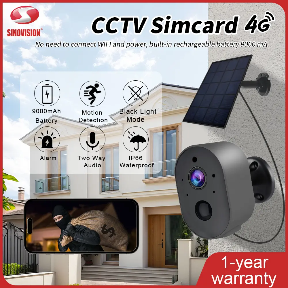 SINOVISION S5-4G Kamera CCTV Solar Outdoor IP66 Waterproof 4MP Baterai 9000mAh Tanpa WiFi Deteksi Gerakan PIR Mode Lampu Hitam Audio Dua Arah Garansi 1 Tahun