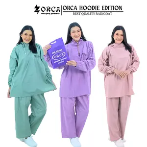 Jas Hujan New Produk ORGA Model Hodie Bahan PVC Tebal Elastis Modis Desain Kekinaian New Style Raincoat Tahan Air Unisex Setelan Baju dan Celana Premium