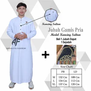 Jubah Gamis Pria Dewasa Remaja – Desain Polos Elegan, Katun Polymicro, Lengan Panjang Kancing Snap Sultan