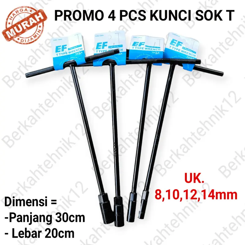 Paket Kunci T Sok Set T8 T10 T12 T14mm Ef Tekiro Crome Vanadium Kunci pas soket perbaikan T-Type Wrench Kunci Sock T 08 MM 10MM 12MM 14MM 0
