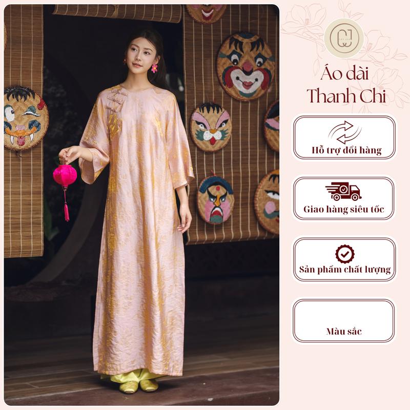[BST Tết 2026] Áo Dài Thanh Chi Lụa Gấm Hoa Tay Loe Cổ Tròn Cây Leo Design Dành Cho Nữ Women Dress - TC709