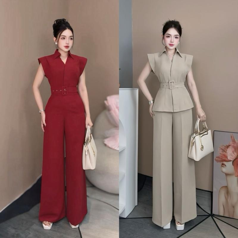  Bộ áo sơ mi tay de + quần xuông  kèm dây nịt vải  dành cho nữ đi làm công sở,dạo phố du lịch . Tk Ngọc Dung Store 