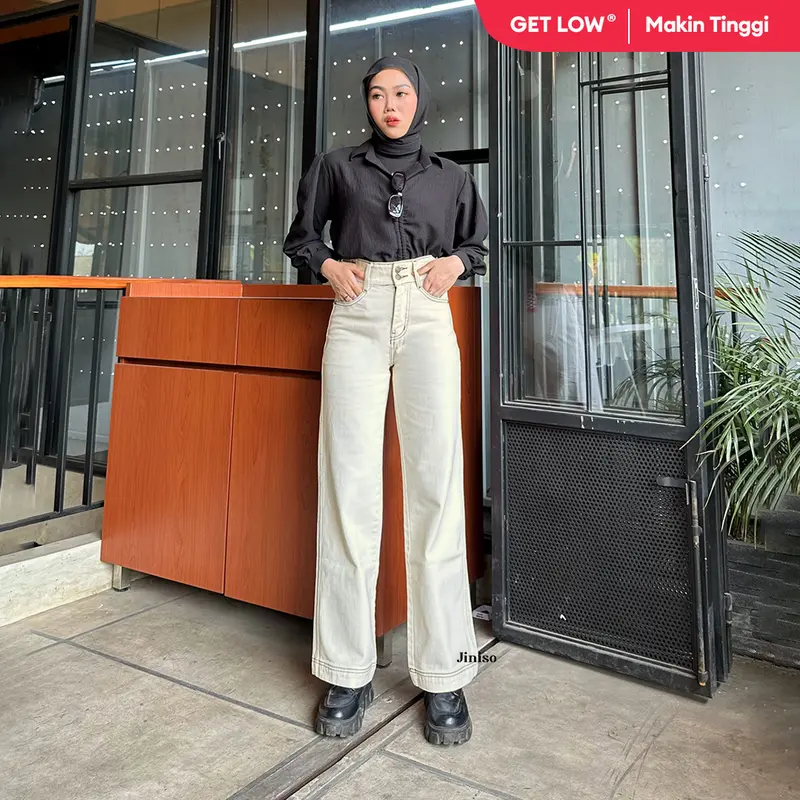 JINISO GET LOW - 582 Baggy Highwaist Celana Jeans Wanita Warna Cookies And Cream 0