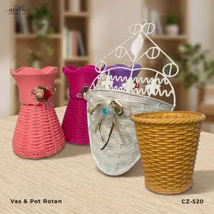 AVELA Vas Bunga Plastik Motif Rotan Pot Dinding Gantung Hiasan Meja Rumah Aesthetic Tipe CZ-520