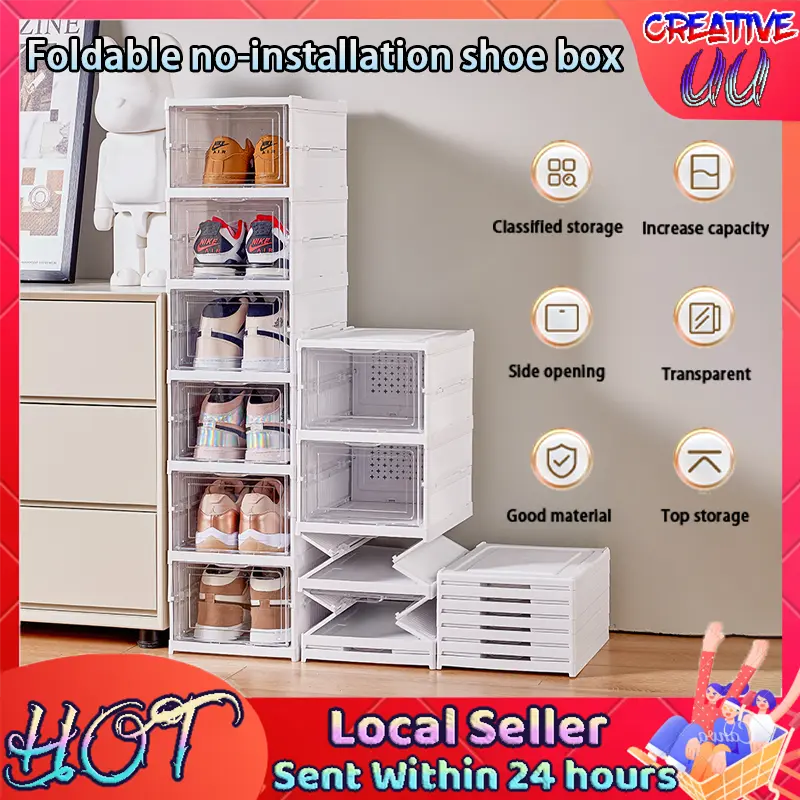 【SG Ready Stock】 Foldable Shoe Box (3 Pcs/6 PCS Bundle) Installation Free Shoe Rack Storage Rack Shelf Storage box Cabinet Organiser