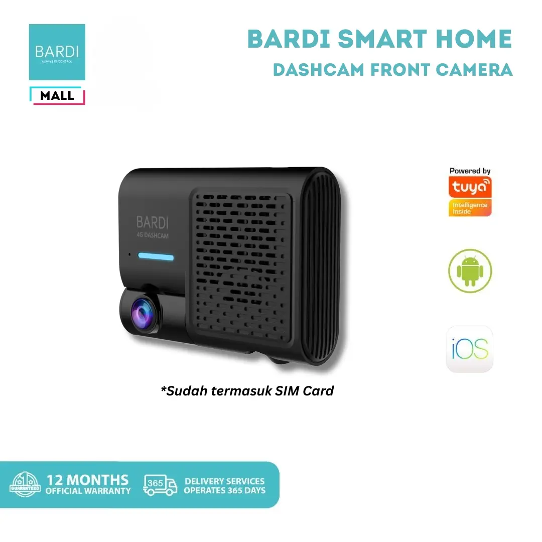 BARDI Dashcam dengan SIM Card Front Rear Hardwiring Kit Kamera Mobil Full HD 30FPS Pengawasan Optimal & Notifikasi Kecepatan Mobil