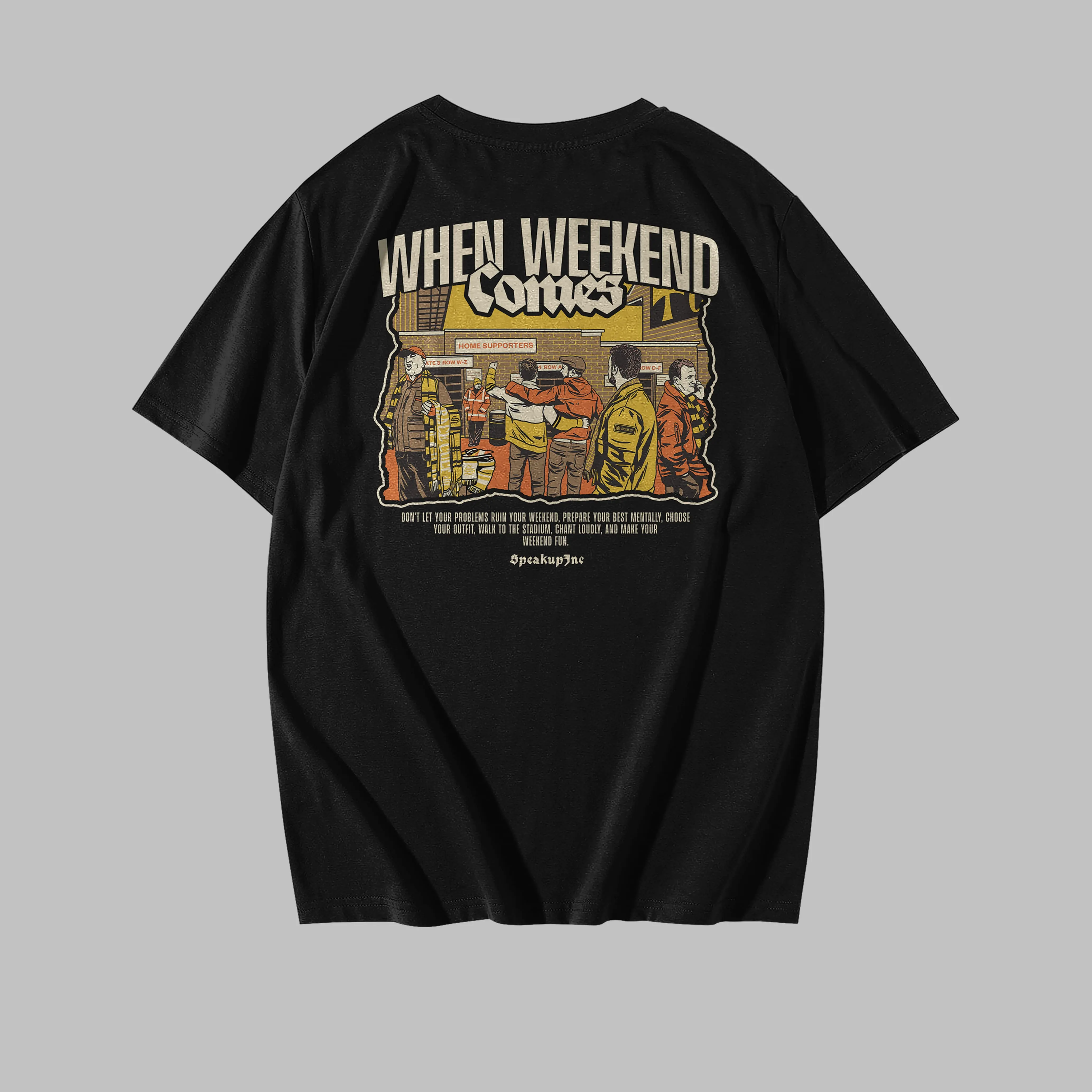 T-Shirt Kaos Casual "WEEKEND COMES" cotton 24s Available Colour Black size M - XXL Unisex Casual Hitam Nyaman  Pendek Keren Santai Pria Basic