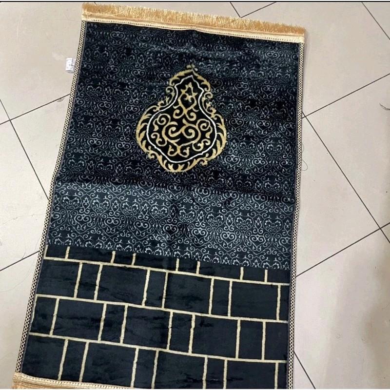 Sajadah tebal anti slip uk 70x110cm sejadah rumbai motip kiswah warna hitam dan cream nyaman dan lembut Turki Muslim 4
