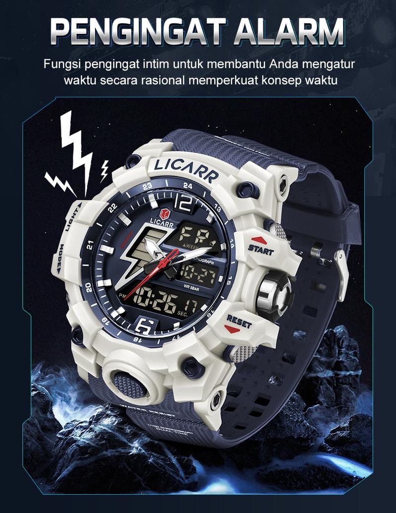Product Introduction of LICARR Jam Tangan Pria Olahraga Analog-Digital Fashion Tahan Air Santai Kuarsa Jam Tangan Cowok Original Merek Stopwatch 9528 37