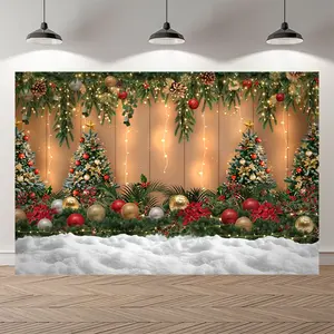 Latar belakang bertema Natal, pohon Natal, pemandangan salju, fotografi pemandangan malam dalam ruangan, pengaturan pemandangan atmosfer, dekorasi pesta