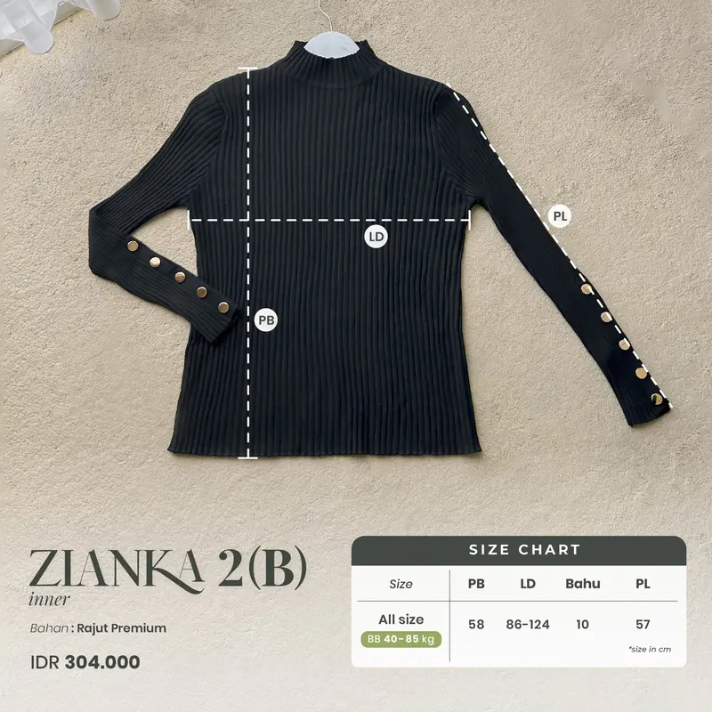 Bynissa - Zianka Inner - Dalaman Muslim - Atasan Rajut - Pakaian Sehari Hari - Melar - Lengan Wudhu - Wanita - Elegan Inner Kancing 6