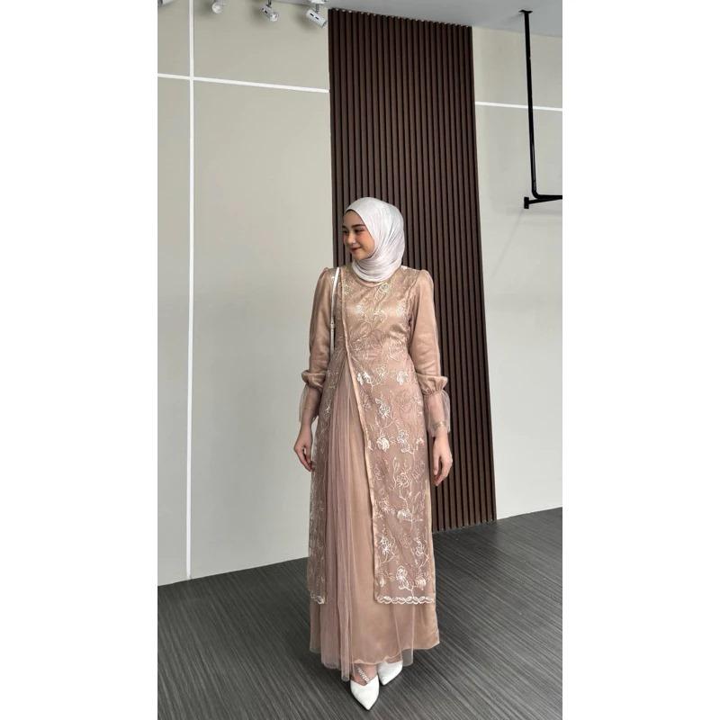 KINARA DRESS SILK MIX TILLE GARDEN BUSUI FRIENDLY Wanita Muslim Dewasa Kondangan Pesta Gamis Remaja 5