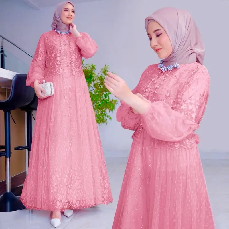 [ TerMurah ]VeLLa Gamis terBaru Brukat Premium Full Layer Depan Dress Seragam Pesta Kondangan Remaja Dewasa Wanita Jumbo 5