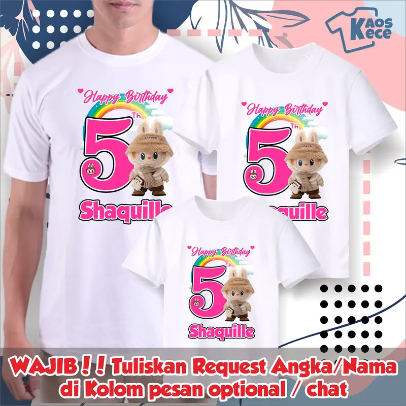Kaos Ulang Tahun Labubu couple Gratis sablon nama 1