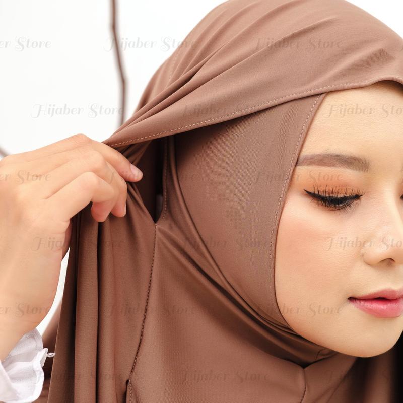 Syamsiar -  Pashmina Hijab Jersey dagu Tutup Leher Premium Kerudung Pasmina instan Panjang Muslim Wanita Dewasa 2