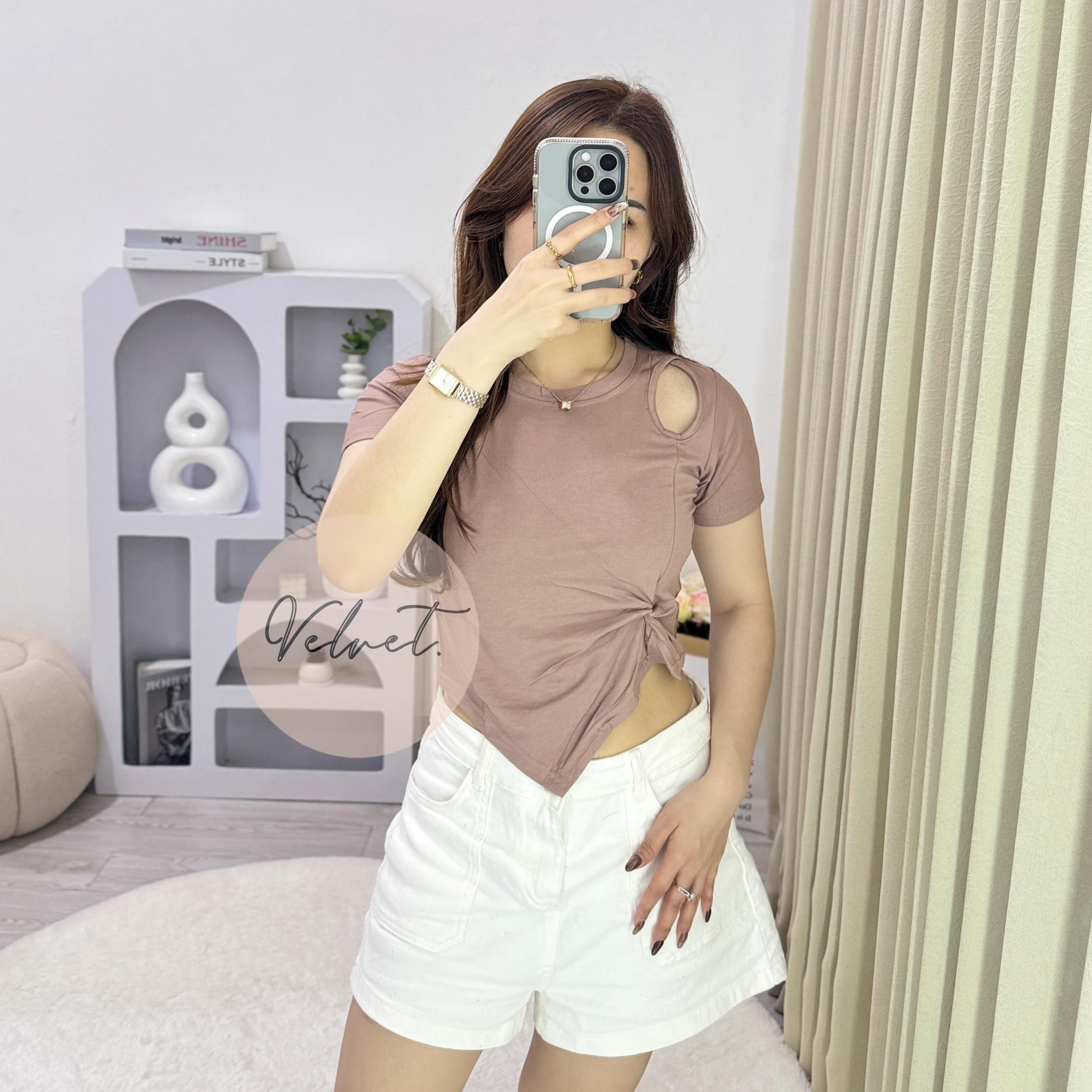 Kaos Polos Asimetris Samping / Atasan Wanita Kerut Samping Lancip 075