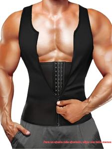 Chaleco de hombre sólido con cierre frontal, Faja para cintura ajustable, Chaleco moldeador de cuerpo, Camiseta para sudar en ejercicios de gimnasio, Ropa deportiva y para exteriores para hombre