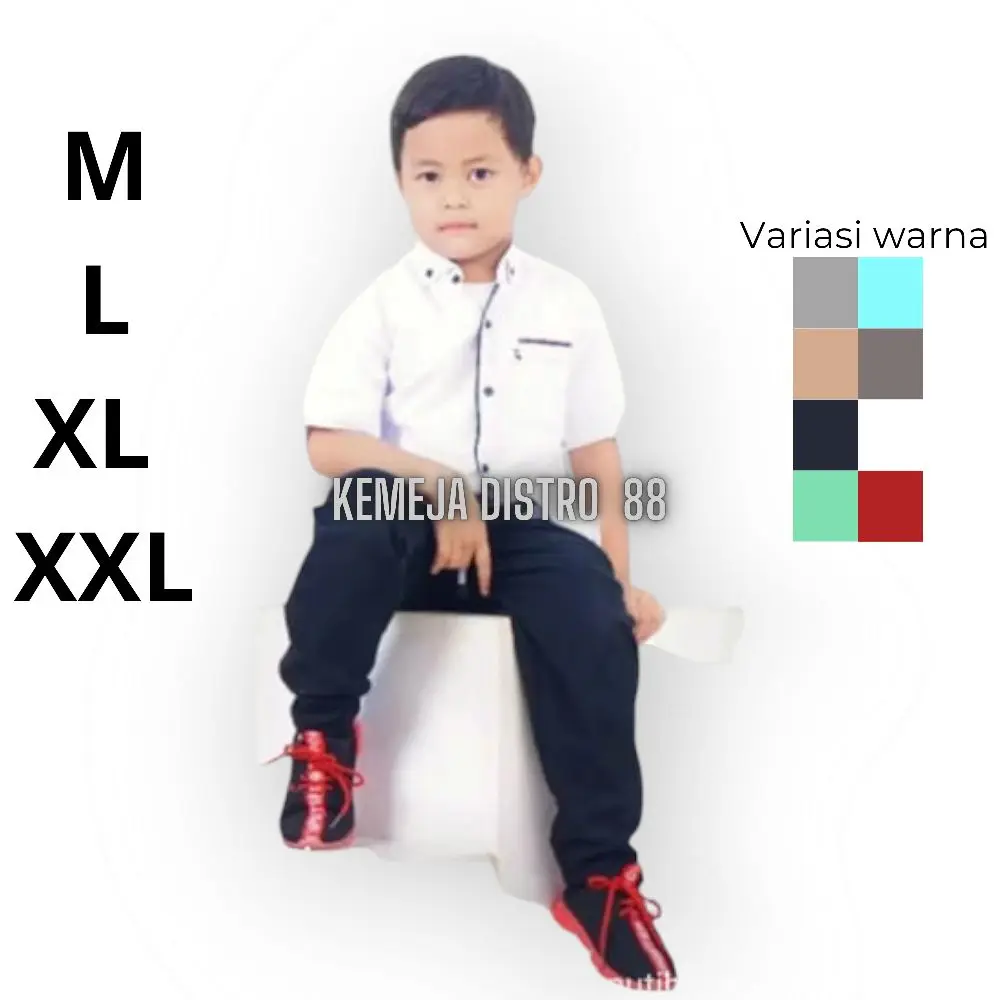 kemeja list anak laki laki lengan pendek baju anak kain katun Hem polos anak Fashion