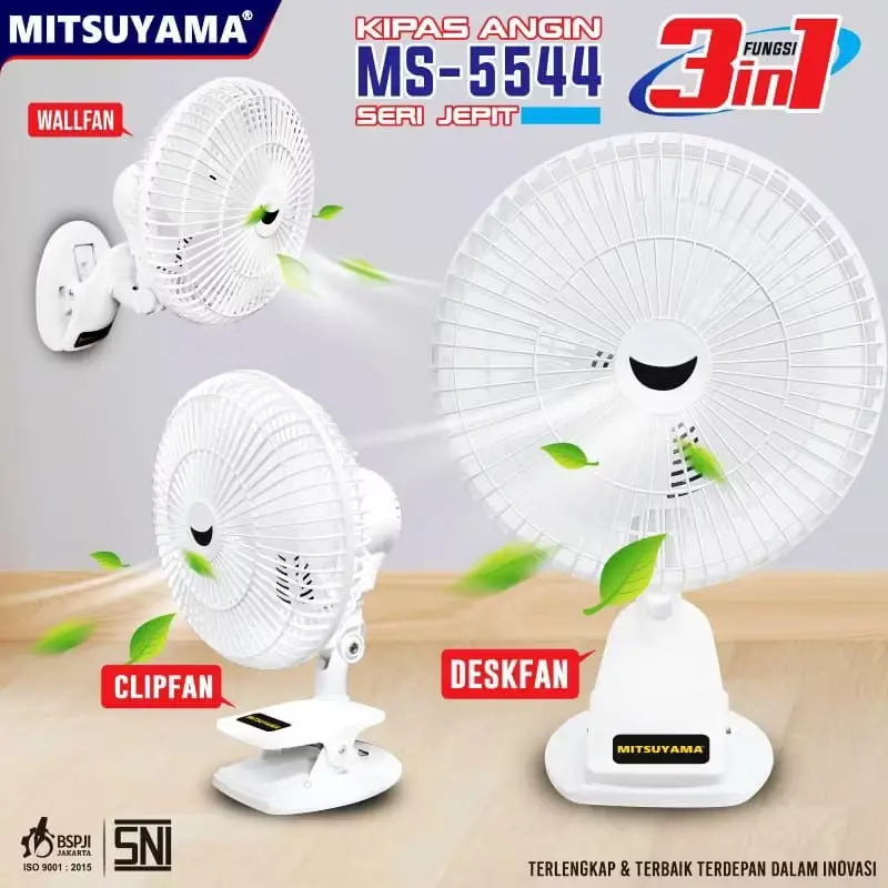 Kipas Angin 9 Inch 3 in 1 Kipas meja / Dinding / Jepit / Mitsuyama Ms-5544 Fan Murah Kabel Baling 0