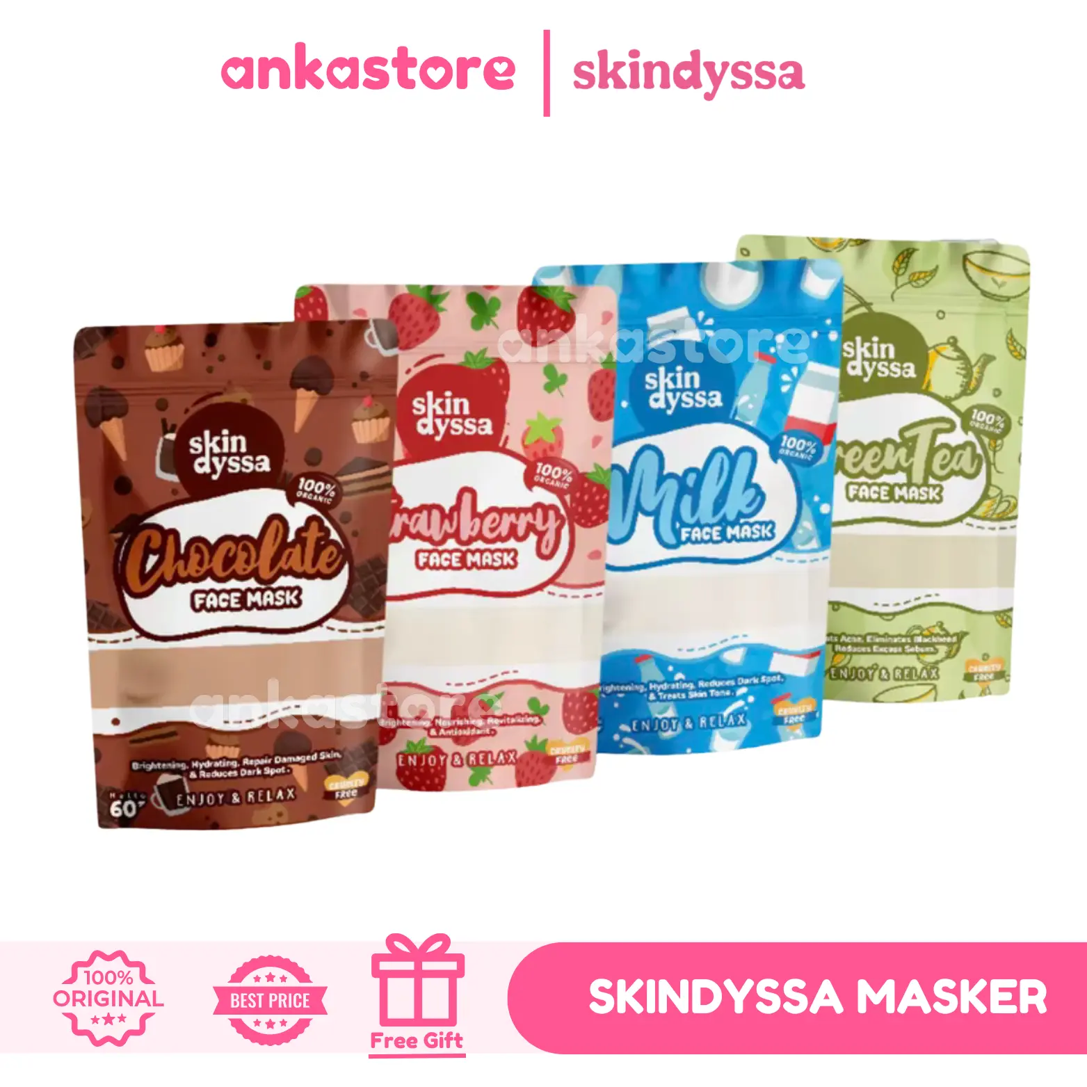 SKINDYSSA Daisy Organic Wash Off Mask Greentea Hitam Mencerahkan Wajah Komedo