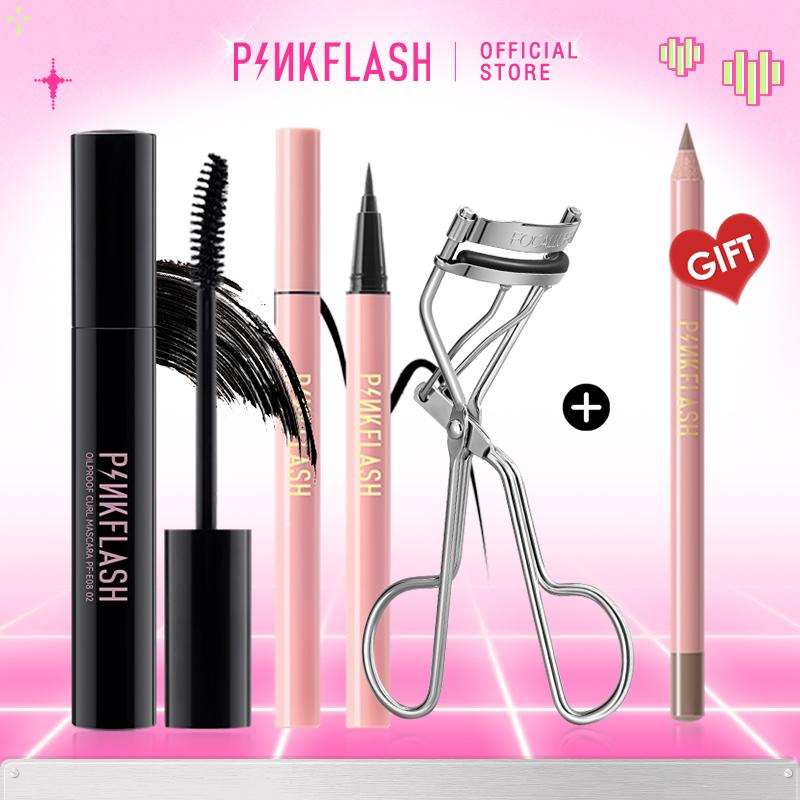 Bộ trang điểm mắt PINKFLASH Bút kẻ mắt Bút chì kẻ lông mày Mascara Đen Sử dụng hàng ngày Chống thấm mồ hôi Ngòi mềm bền lâu+Eyelash Curler