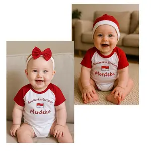 Baju Bayi Jumper Kemerdekaan RI Baju Raglan kemerdekaan Bayi Cowok Cewek Bahan Katun Nyaman Lembut Adem di bawah Kancing snap plastik, Lengan pendek