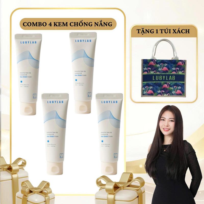SN1798 - Combo 4 tuýp Kem Chống Nắng Lubylab Waterfull Tone-up Essence UV Blue Shield SPF50+ PA++++ 50ml Tặng 1 túi xách Lubylab