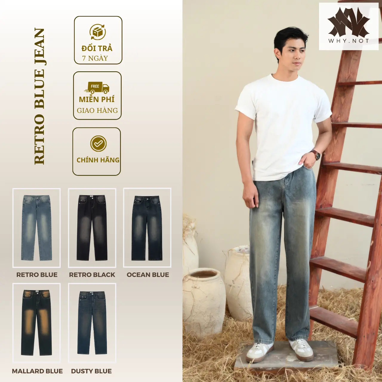 [Why.not] Quần Jean Nam Ống Suông Rộng Màu Xanh Wash Phong Cách Retro Menswear Pantsjbgwtg Phiên Bản Cao Cấp Version 2