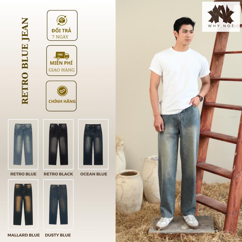 [WHY.NOT] Quần Jean Nam Ống Suông Rộng Màu Xanh Wash Phong Cách Retro Menswear PantsJBGWTG Phiên bản cao cấp Version 2