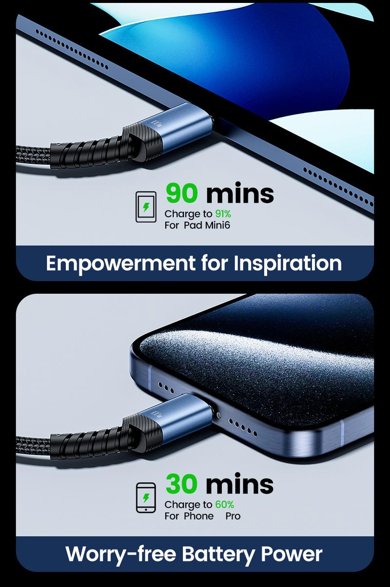Product Introduction of Toocki 100W/60W Type C To Type C Cable Fast Charging USB To Type-C Charger Cord 90 Degree Elbow PD Data Wire 2-in-1 A/C To C Elbow Braided Wire 25