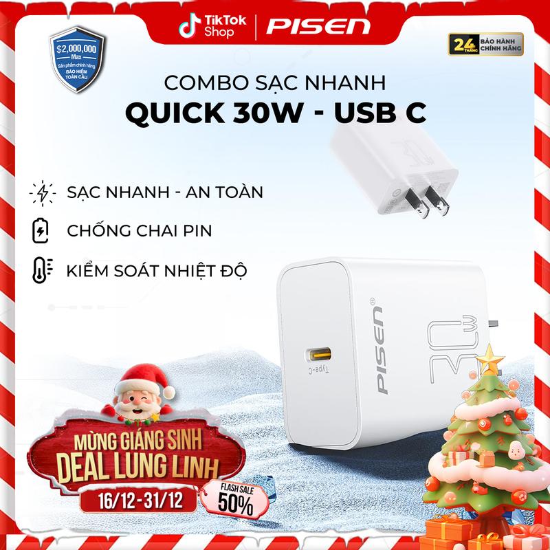   PISEN  Bộ Sạc Nhanh Mr.White 30W Chuẩn PD Sạc Nhanh Gấp 3 Lần Hạn Chế Nóng Máy Dây Sạc Type-C hoặc Lightning Tương Thích iPhone & Android |Pisen Quick USB-C 30W Fast Wall | TP-C29 | Bảo Hành 12 Tháng  PCARE + 6 Tháng  | Bảo Hiểm 2 Triệu Đô 