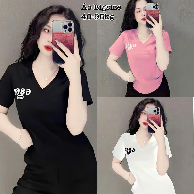 Áo Thun Nữ Bigsize Cổ Tim Vạt Bầu in Chữ Chất Gân Tăm Co Giãn Xinh Đẹp Hot Hit Chuppy Dễ Thương Ôm Gọn Tôn Dáng Giá Rẻ Freesize 50-95kg Top Nữ Màu Xám Màu Đen Áo Croptop Áo Polo Áo Suit Áo Phông Nữ Women Màu Đỏ - 2441