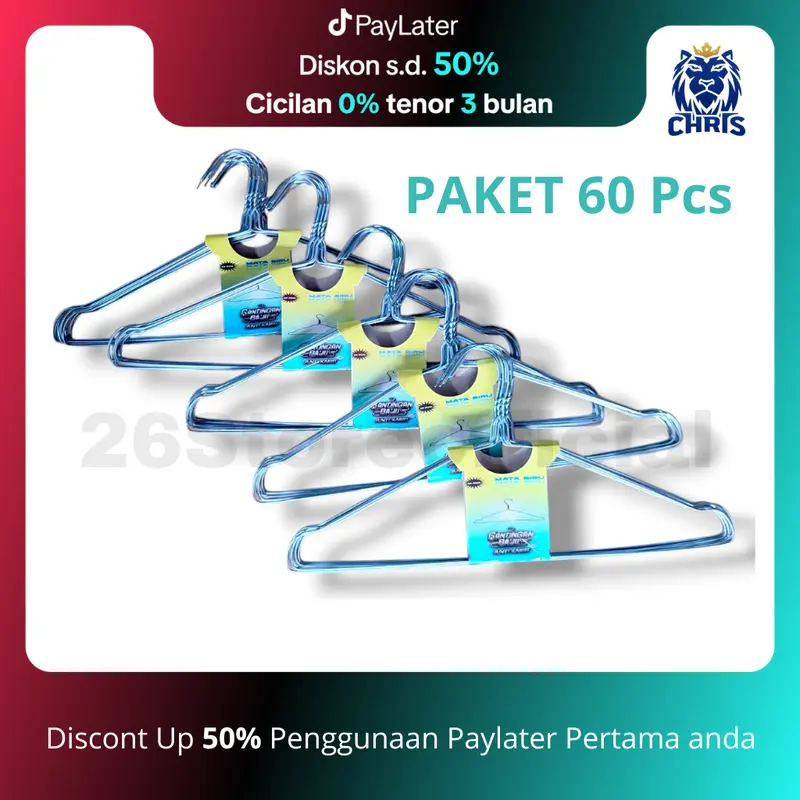 [60 PCS] Gantungan Baju Kawat Anti Karat Tahan Lama - Gantungan baju Kawat Stainless Baju 0