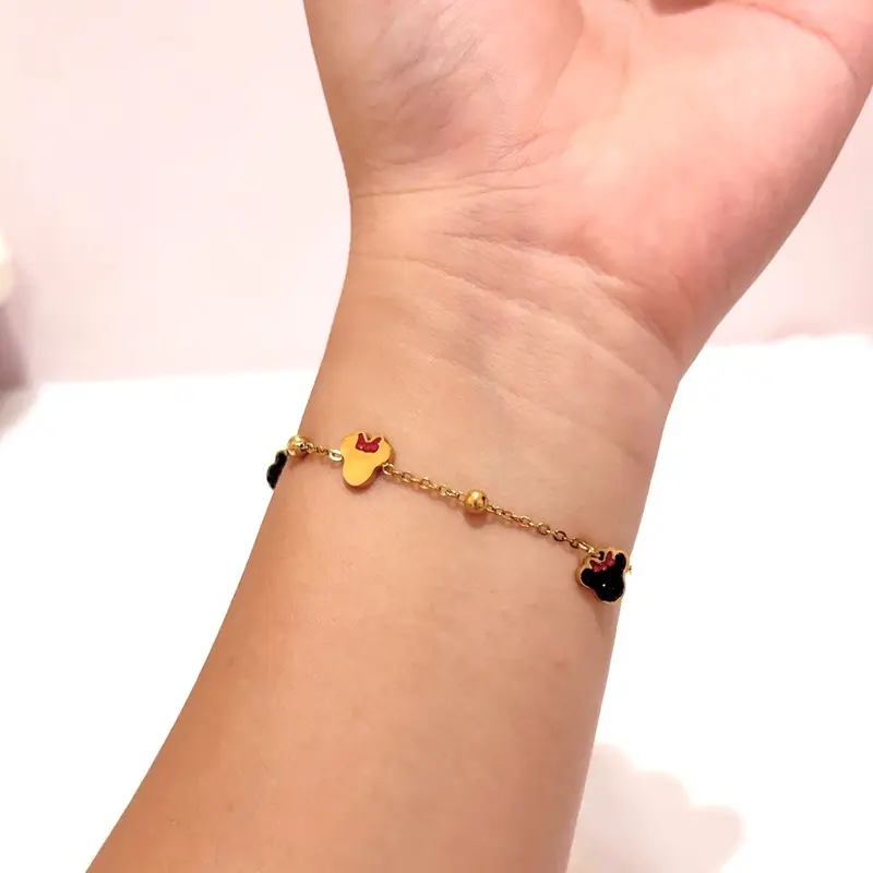 Harlettcloset - [MICKEY MOUSE] Gelang Titanium Mickey Mouse Gold Perhiasan Anti Karat / Aksesoris Korea / Gelang Fashion 2