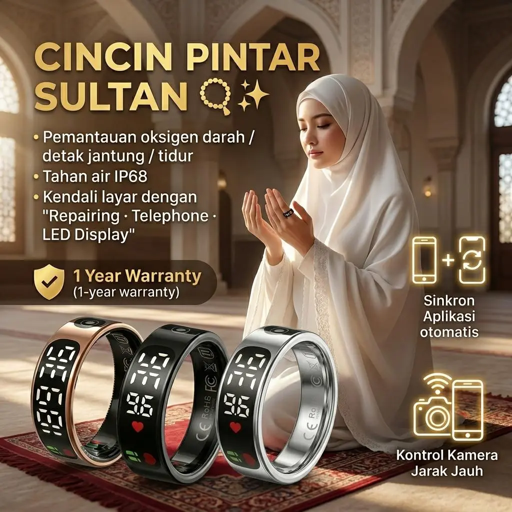 R1 Smart Ring Layar Sentuh Tasbih Tally Counter | Heart Rate Tracker | Sleep Duration | IP68 Waterproof Health Monitoring