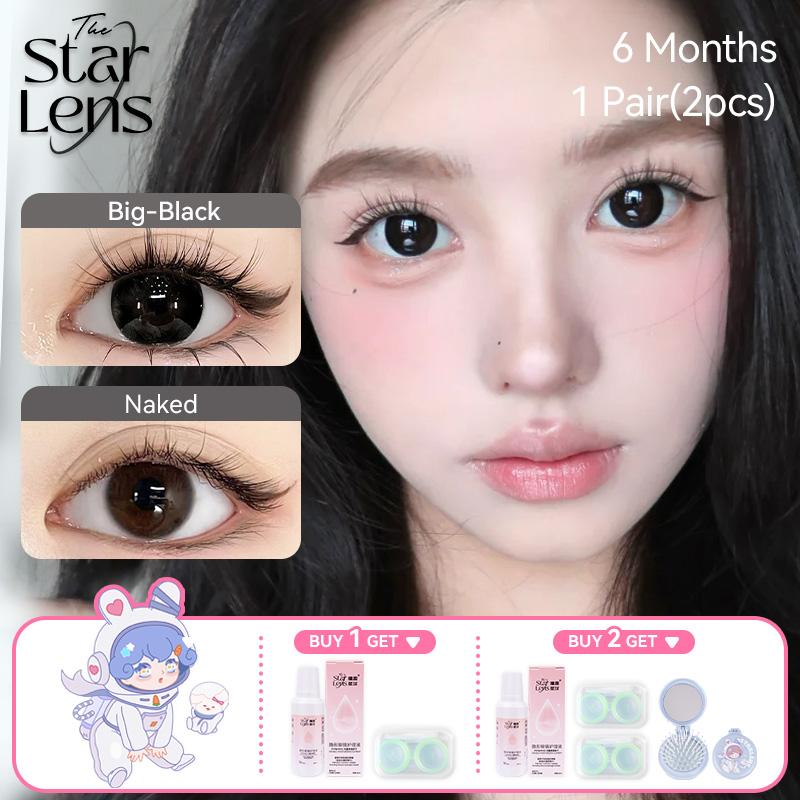 Kính áp tròng, Starlens, 2 cái, DIA14,5mm, màu đen, mềm mại và to, được sử dụng trong 6 tháng, với các cấp độ từ 0 đến 8