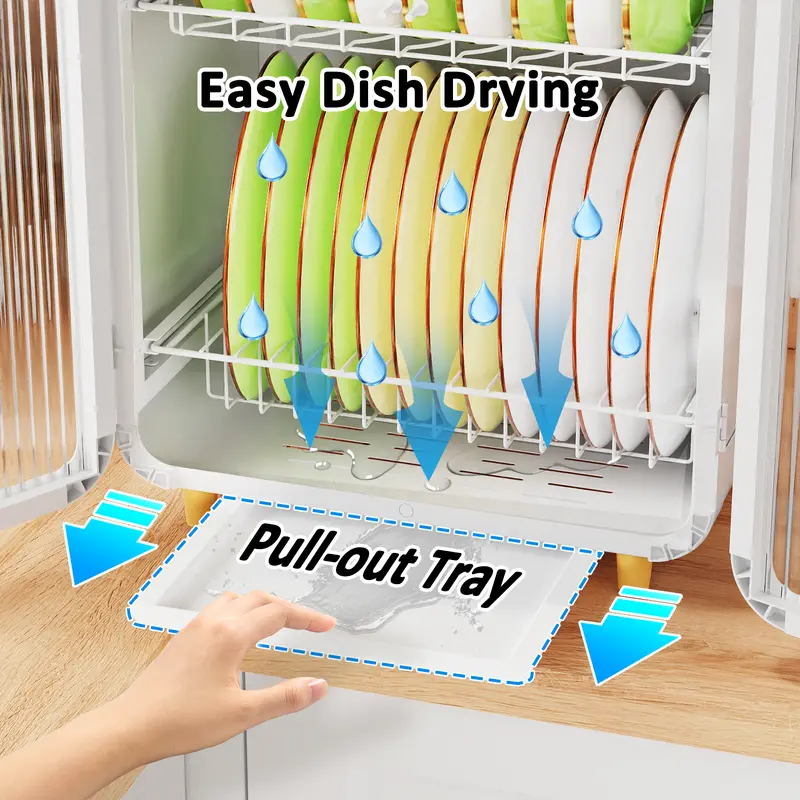 GSlife Promosi Toko Baru Rak Piring Tertutup 2/3 Tingkat Lemari Piring Serbaguna Dapur Rak Dengan Pintu Putih 1