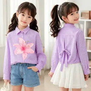 Atasan Kemeja Salur Stripe Anak Perempuan Katun salur Usia 5 sampai 16 tahun Fashion Atasan anak Viral