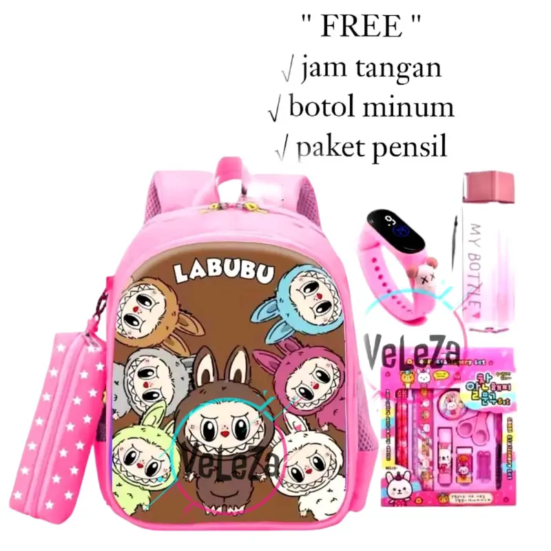 Tas ransel anak labubu tas sekolah TK SD gratis botol minum jam tangan paket pinsil tas sekolah anak tas anak 0