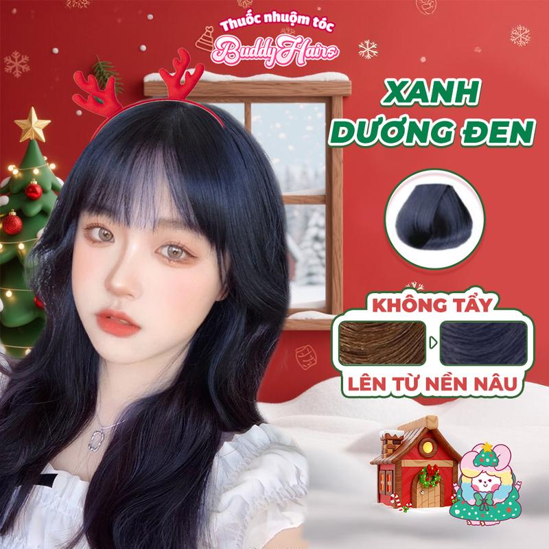 Thuốc nhuộm tóc XANH DƯƠNG ĐEN,XANH THAN,XANH ĐEN không cần dùng tẩy tóc Buddyhairs tặng kèm găng tay tiện lợi