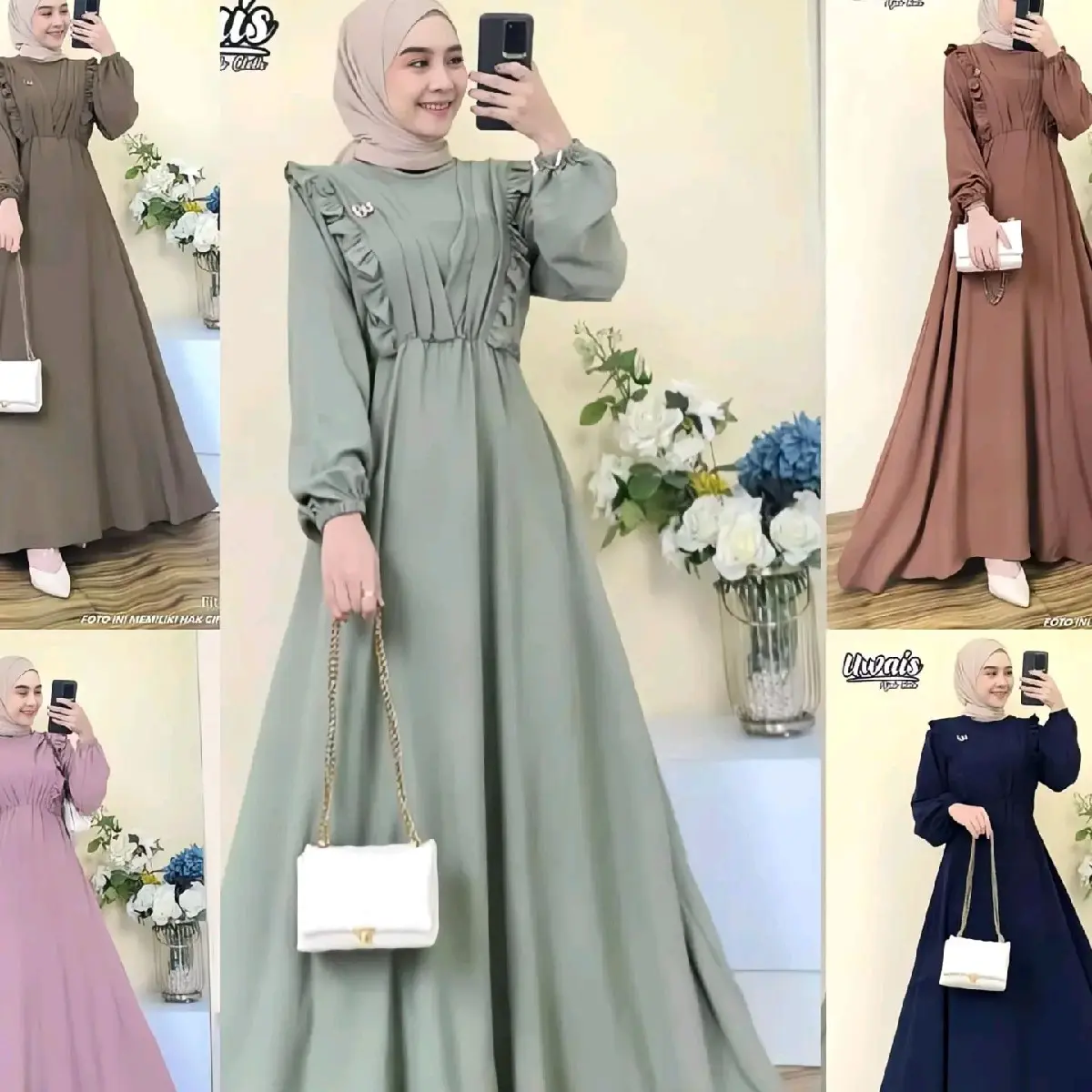 Gamis Jumbo Muslim Rampel Wanita Airflow All SIZE TO XL (bb40-75kg) Crinkle Formal Melar Nyaman Dress Panjang Variasi Maxi Rempel Lebaran