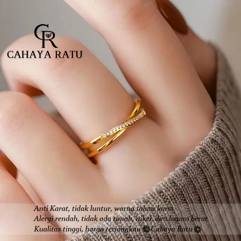 10 CR • Cincin Titanium Asli Ori Wanita Anti Karat Mewah Elegan Aesthetic Korean Style Model Baru 2024 Perhiasan Promise Ring (Stok Terbatas) 7
