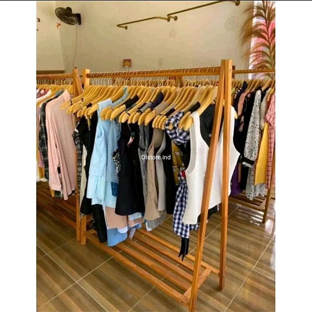 promo diskon stand hangar gantungan baju rak serbaguna JATI JAWA ASLI premium rak susun pakaian kayu jati Jawa asli premium murah berkualitas hangar  gantungan stand hanger baju celana berdiri  STAND HANGER KAYU GANTUNGAN BAJU KAYU DENGAN RAK SERBAGUNA UK