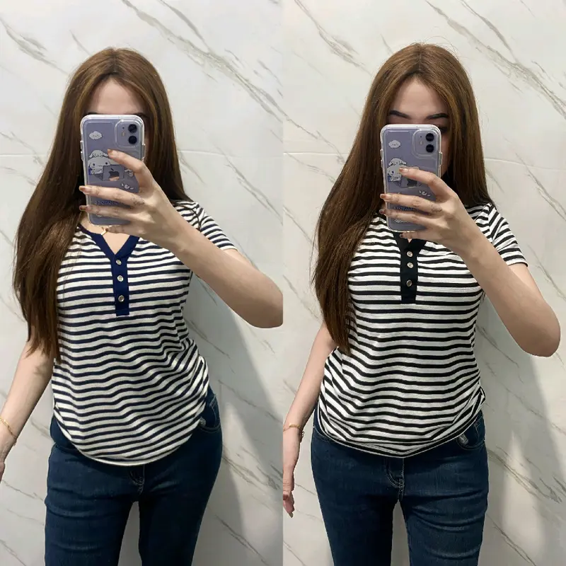 Kaos spandek Salur V-neck import melar kancing hidup 0