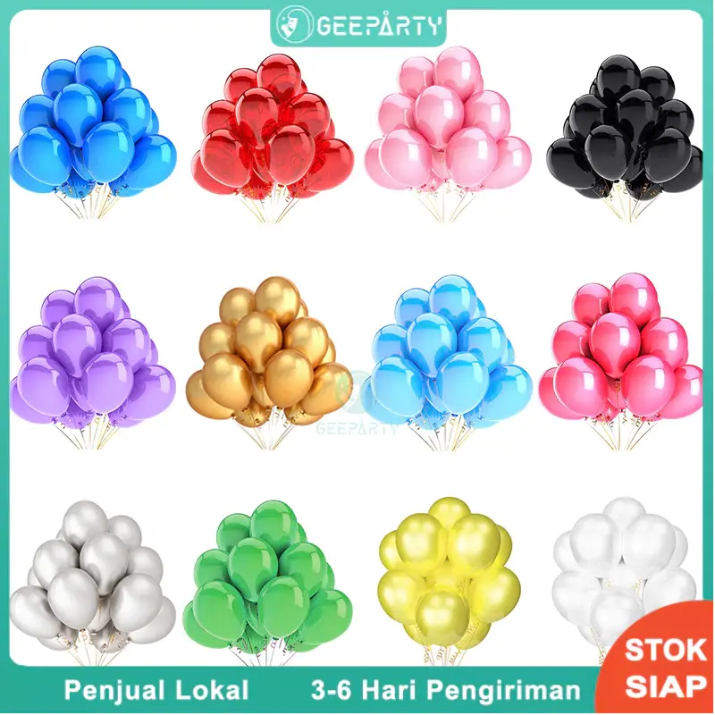 GeeParty 10/20/30pcs Balon Latex Metalik 12 Inch Mutiara Balon Lateks Mengkilap Balon Berwarna-warni Untuk Dekorasi Pesta Ulang Tahun Pernikahan