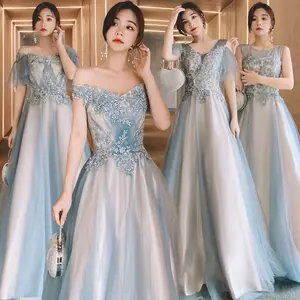Gaun Pengiring Pengantin Baru Biru Peri Temperamen Panjang Cocok untuk Perjamuan dan Malam Peri Tampilan Elegan dan Menarik